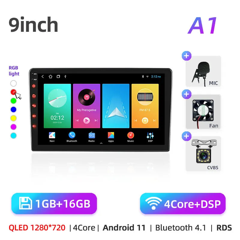 Car radio with GPS Multimedia player with Android 12 7/9/10''2 Din Universal Stereo Carplay AUTO for Volkswagen, Nissan, Hyundai
