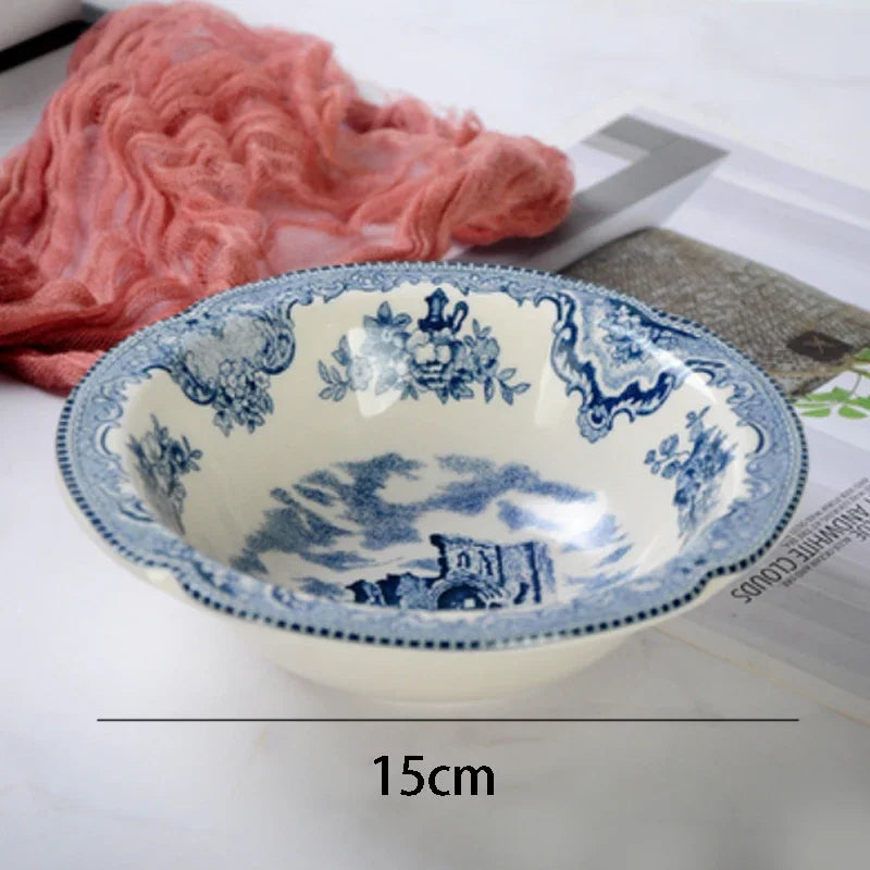 Palace Blue Castle Glaze In Color Ceramic Plate American Classic Painted Coffee Cup with Tray Afternoon Tea Cake Dessert Plates