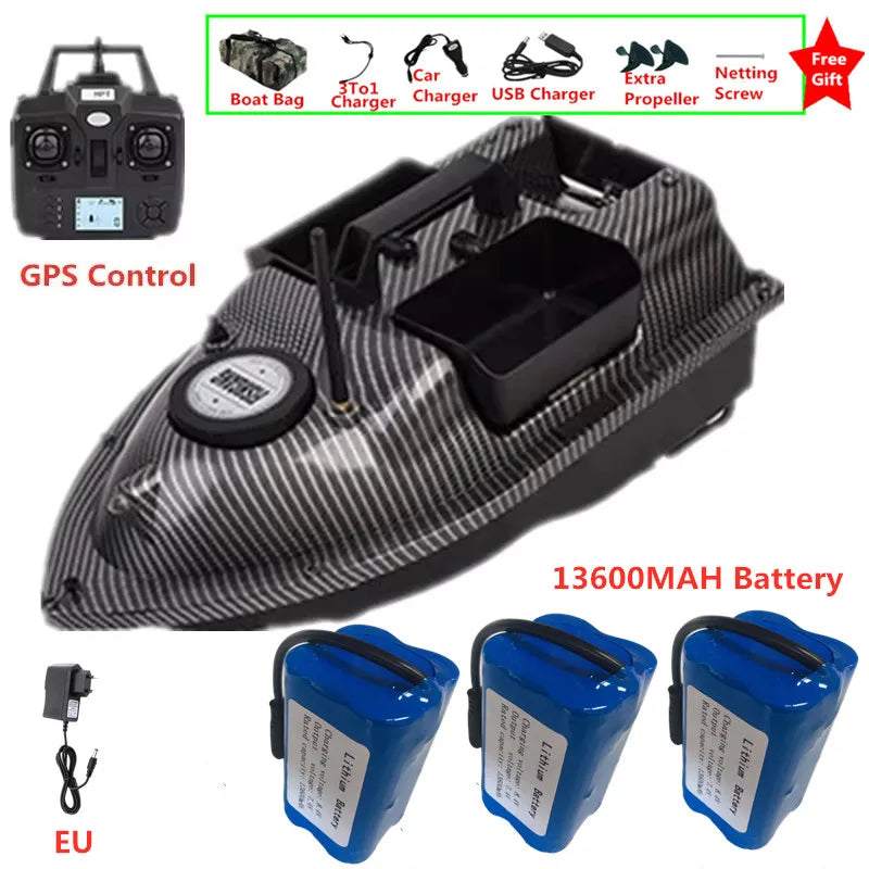 16Point GPS Dual Position Fixed Speed Cruise RC Fishing Bait Boat 2KG 500M 3-Hopper 16 Point GPS Nesting Boat Fish Finder VS V18
