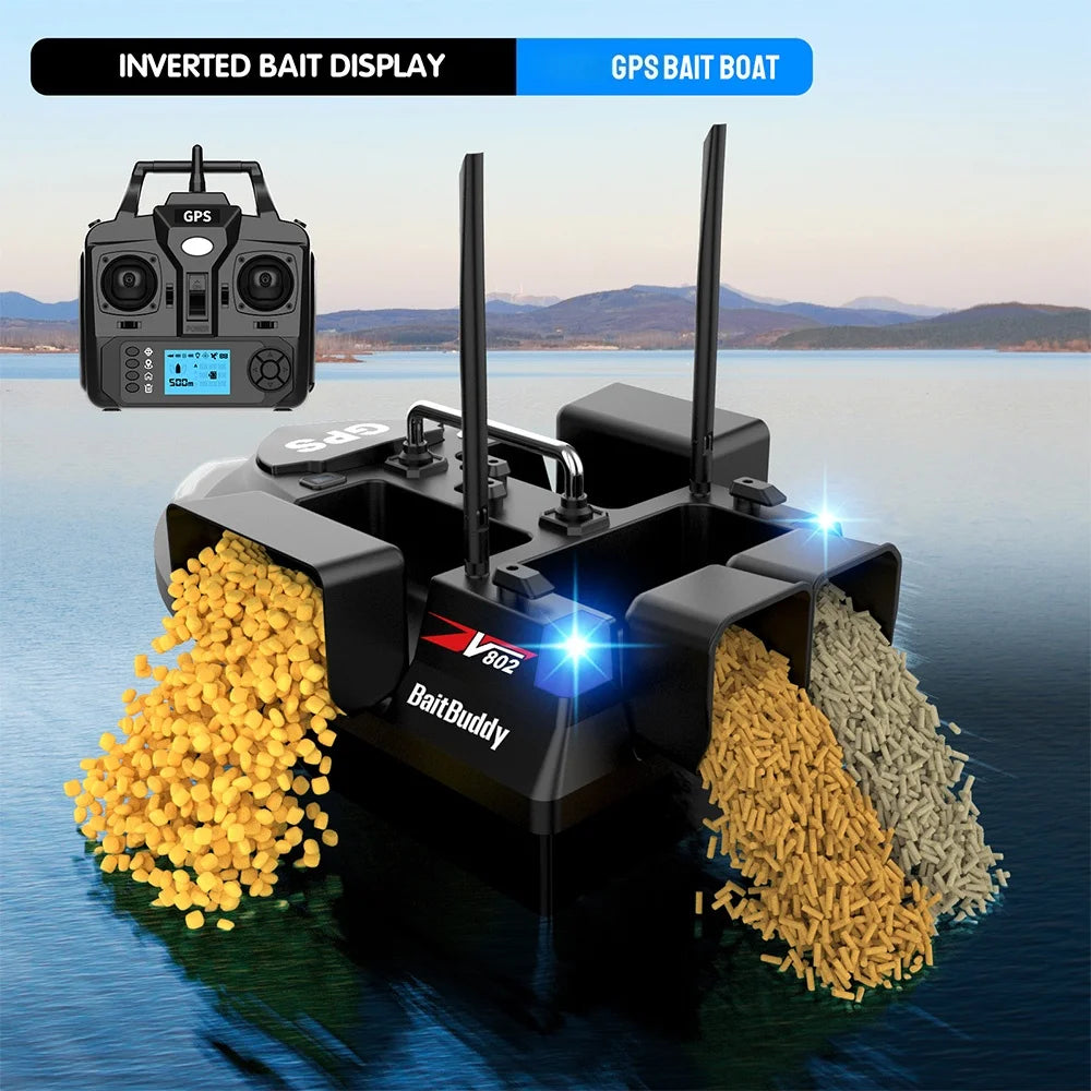 GPS Positioning 160 Positioning Points Fishing Boat Rc Bait Boat 4 Hoppers Waterproof 3KG Load 500M 15KM/H GPS One Click Return