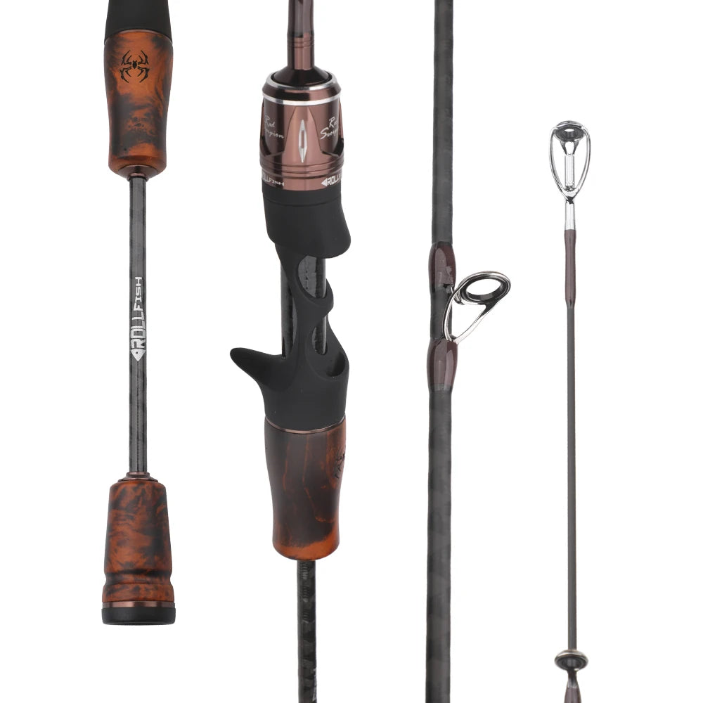 ROLLFISH Natural Solid Wood Handle UL Trout Fishing Rod Carbon Fiber Super Soft BFS Fishing Pole for Trout