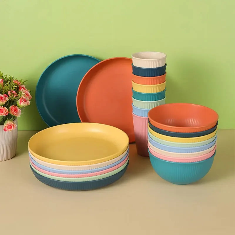 Dinner Dishes Wheat Straw Dinner Plates Set Eco Friendly Full Tableware Plates Cups Bowls Set Kitchen Accessories Dinnerware