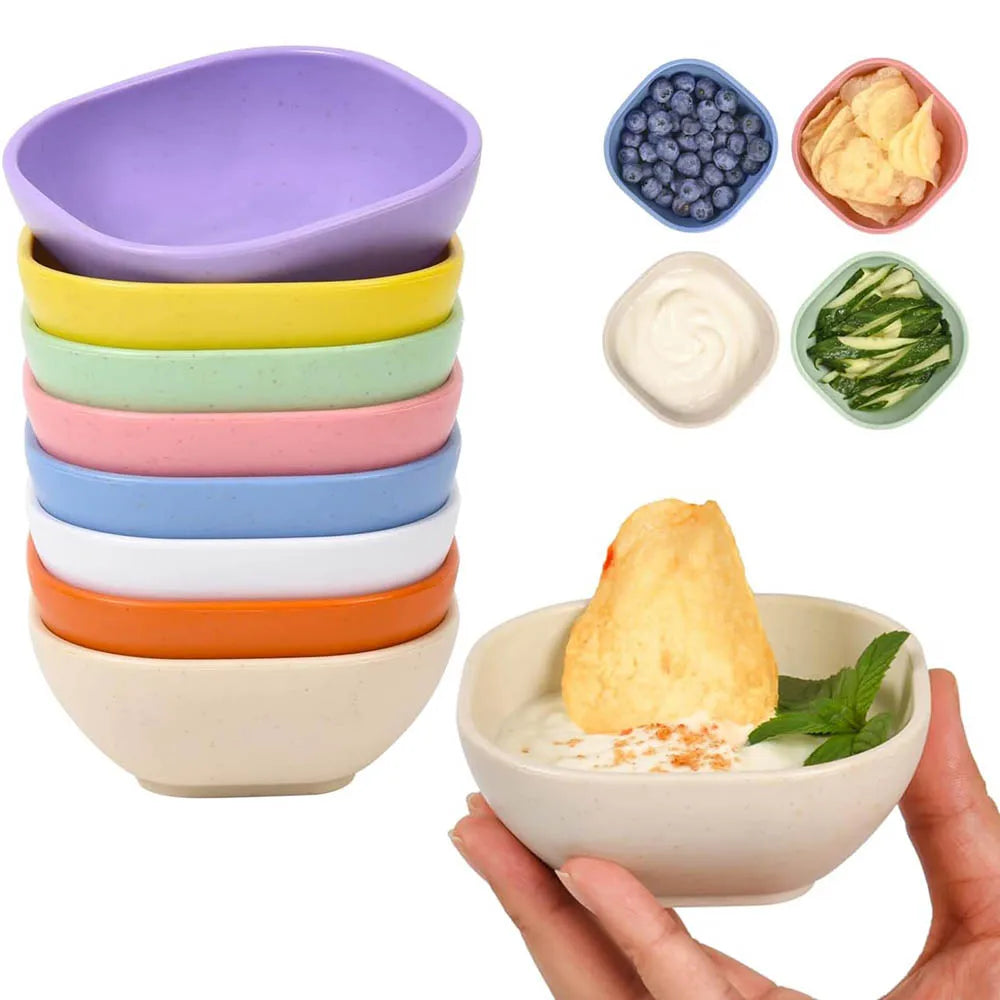 Small Bowls,4.5 OZ Assorted Colors Dipping Sauce Cups,Ice Cream Bowls,Wheat Straw, Plastic Prep for Side Dishes,Dessert,Snacks