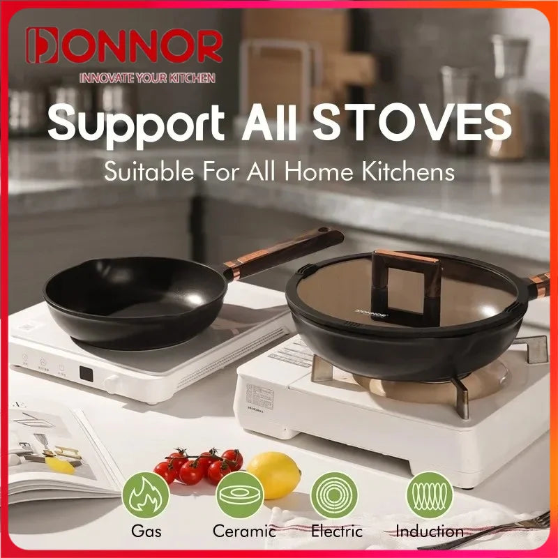 DONNOR Non-stick Frying Pan Soup Pot Wok Omelette Pans Cooking Pot Cookware for Gas Stove and Induction Cooker Home Accessories