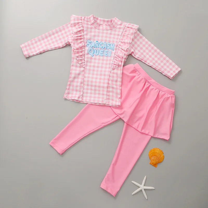 2026 New Two Piece Kids Bathing Suit Swimwear Durable Kids Long Sleeve Swimsuit Girls Skirted Swimwear for Girls