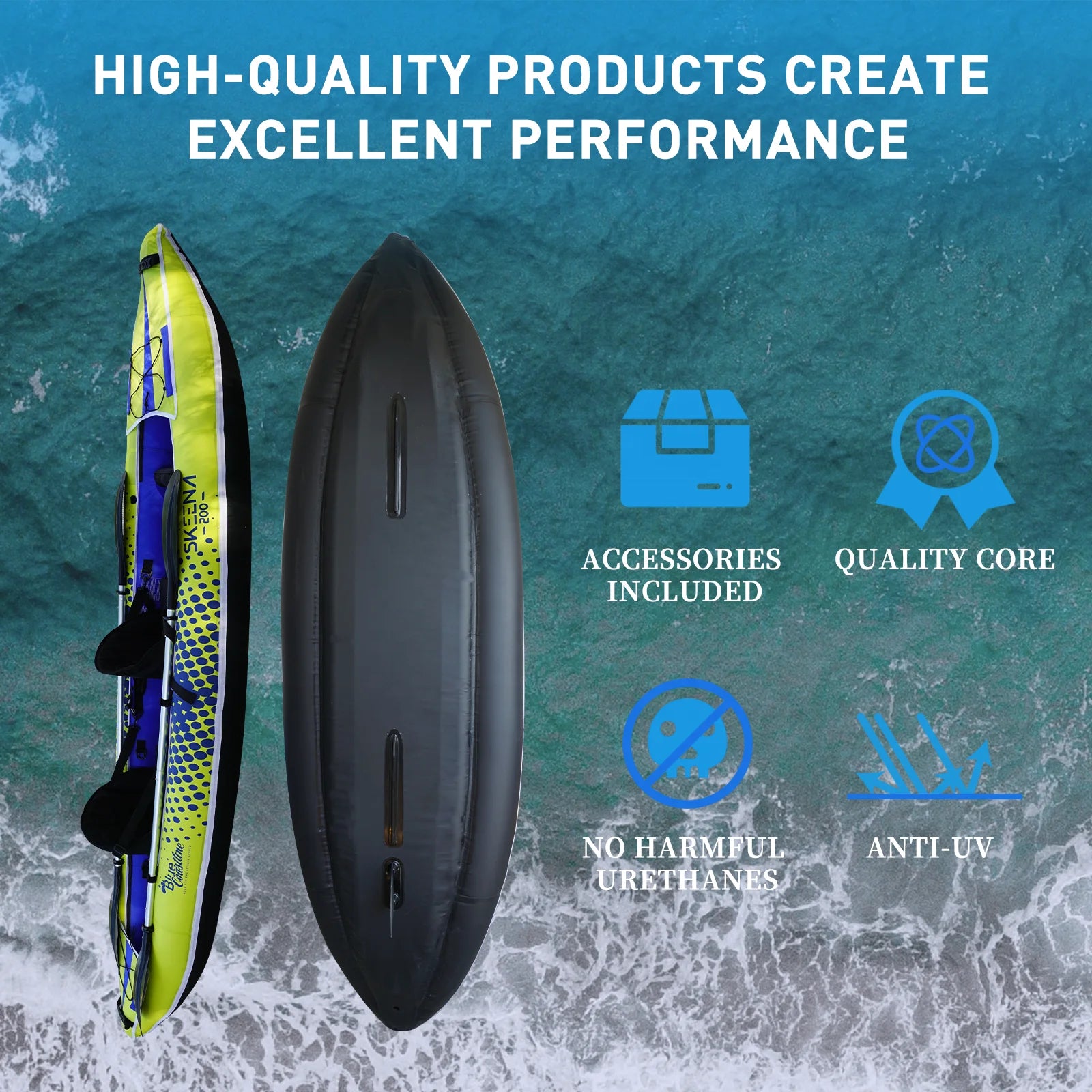 Adult Inflatable Fishing Canoe/Kayak 2 And 3 Person Inflatable Canoe Kayak, Seated Kayak With Paddle