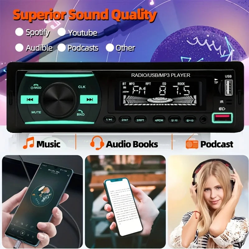 [Car Stereo with Voice Control] Single DIN Car Stereo | Voice Control, FM Radio, MP3 Player, USB & AUX Port, Audio Recording