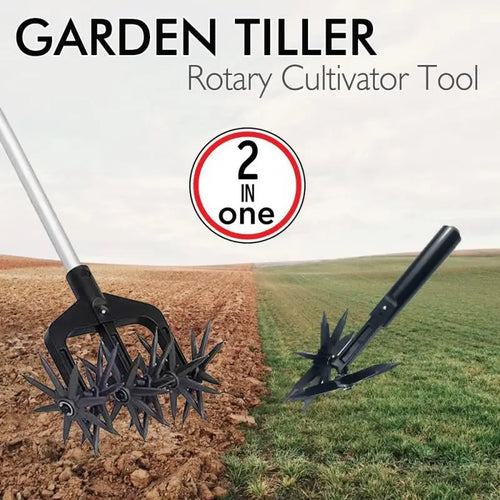 2 In 1 Garden Rotary Tiller Lawn Ripper Land Aerator Gardening Tool Weeding Digging Grass Turning Tool Loose Soil Aerator