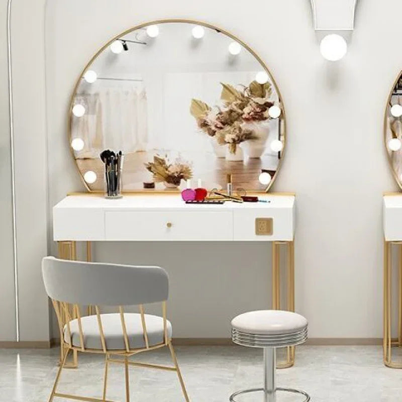 Vanity Set with Lighted Mirror, Makeup Vanity Dressing Table with LED Light, Drawers, Storage Shelves and Cosmetics Cabinet