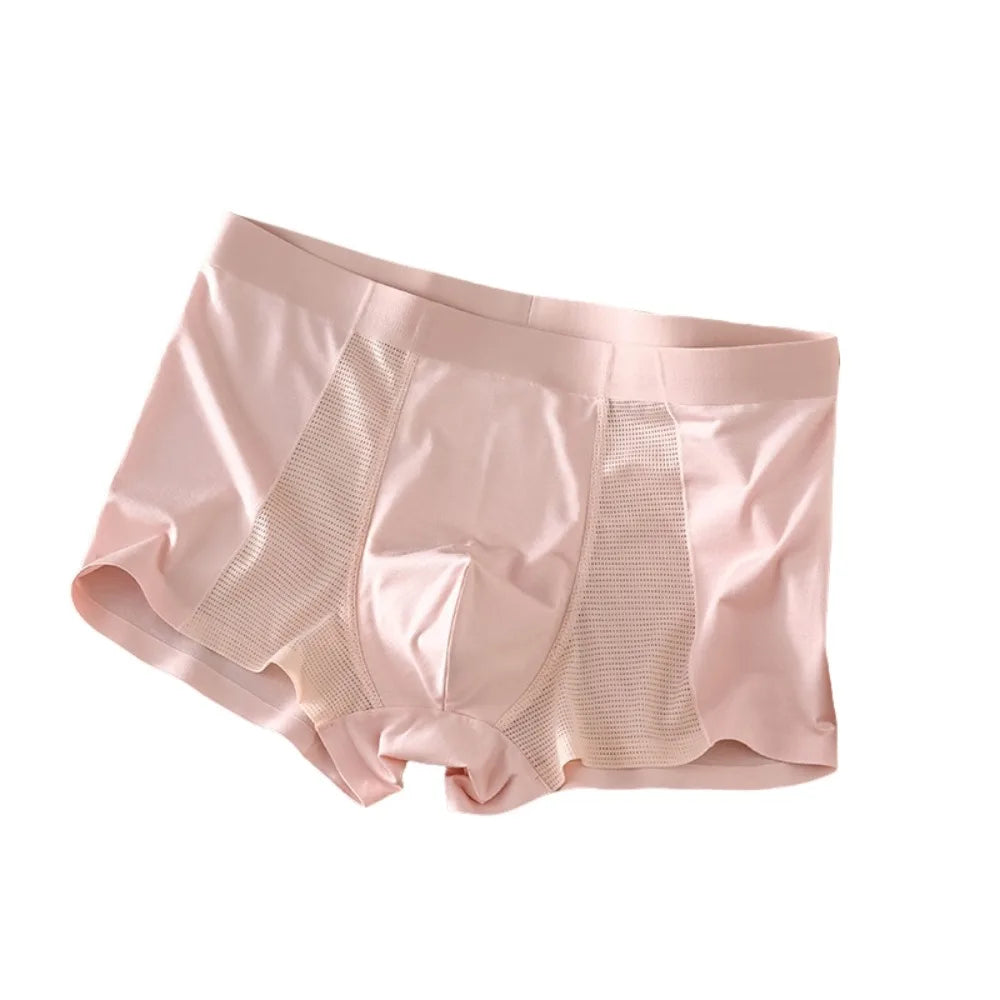 Comfortable Flat Pants Men's Boxer Briefs Thin Seamless Underwear for Men Breathable Mesh Ice Silk Underpants Men