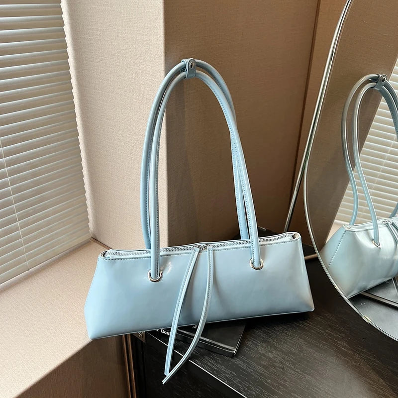 New Women Red Shoulder Bag Korean Version Simple Solid PU Leather Underarm Bags 2025 Elegant Female Dating Handbags