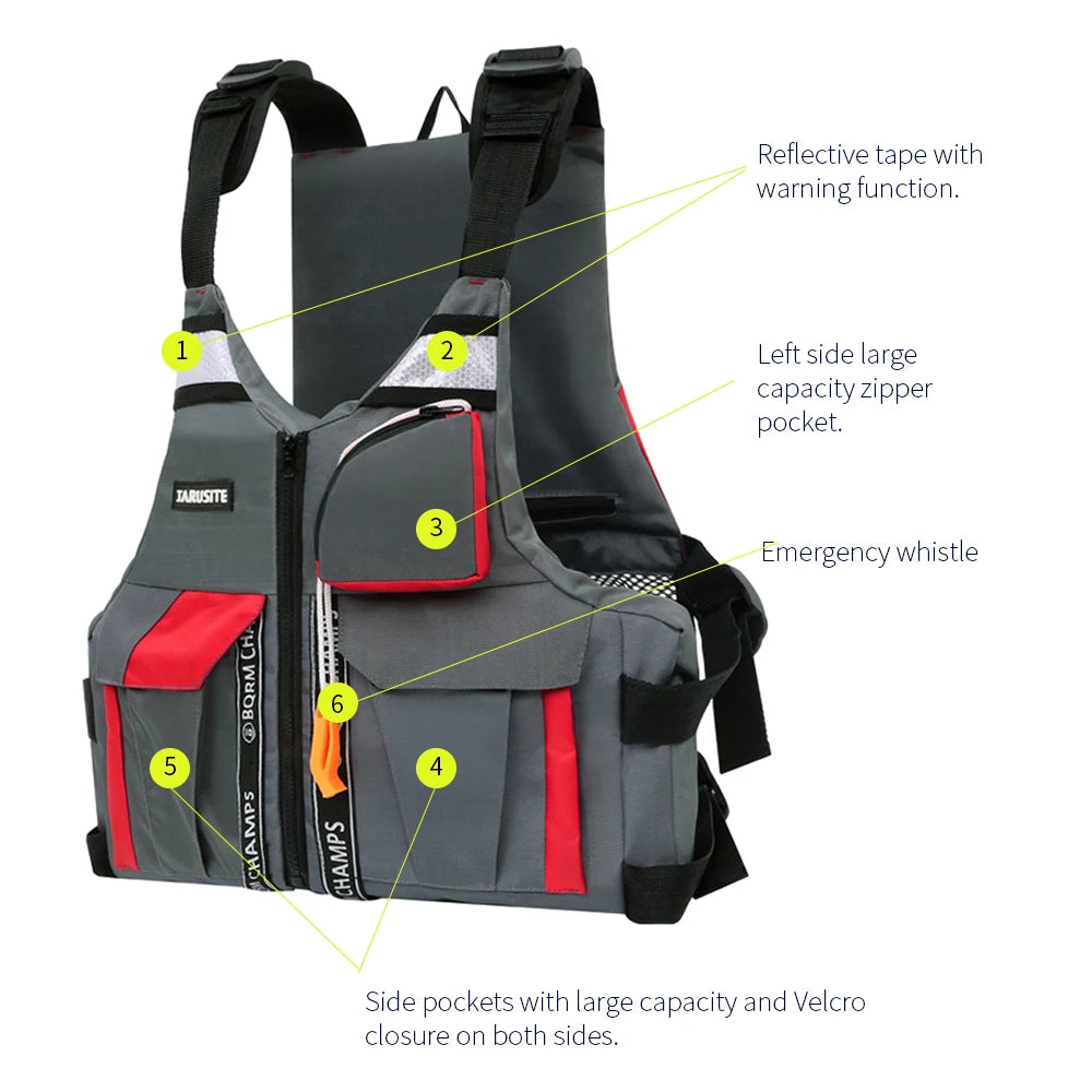 Outdoor Fishing Vest with High Buoyancy and Safety Features for Fishing Boating Adjustable Life Jacket