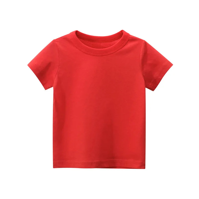 1-7 Years Kid Baby Clothing Boys Girls T-shirt Summer Solid Color Short Sleeve Round Neck Tops Kids Clothing