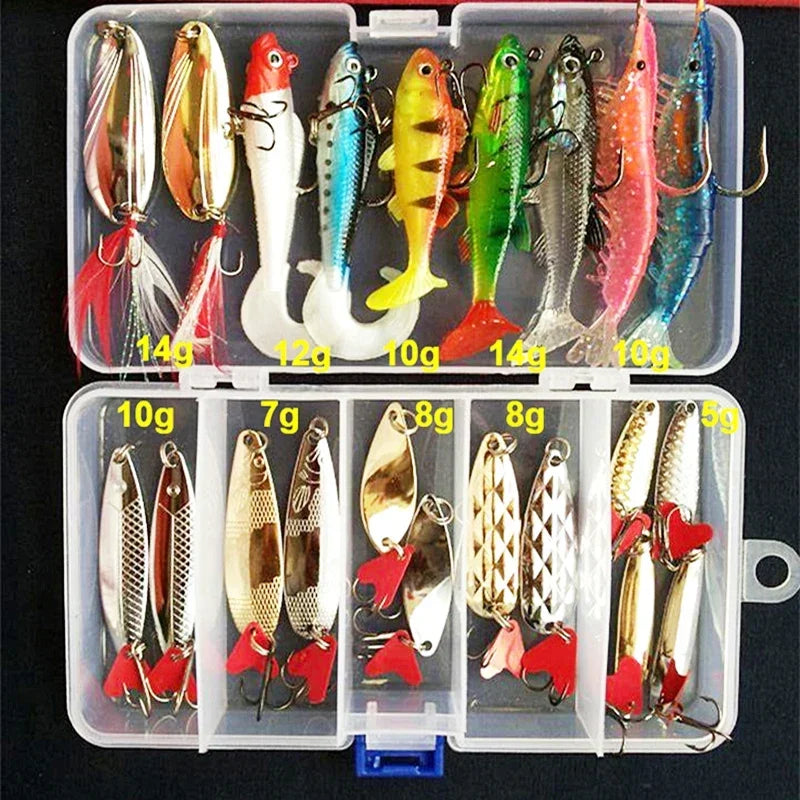 Fishing Lures Set for Freshwater & Saltwater Hard Artificial Wobblers Metal Jig Spoons Soft Silicone Bait Tackle Accessory Kit