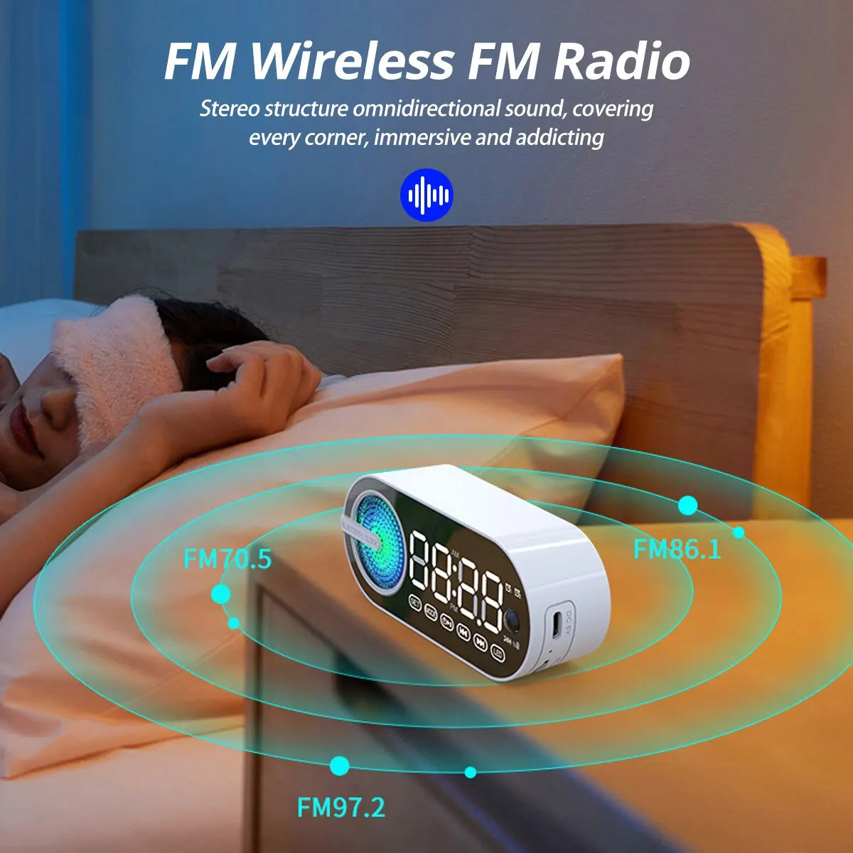 Mini Mirror Digital Alarm Clock Timer Rechargable Wireless Clock 2 Alarms FM Radio Wireless Speaker Subwoofer Desktop LED Clock