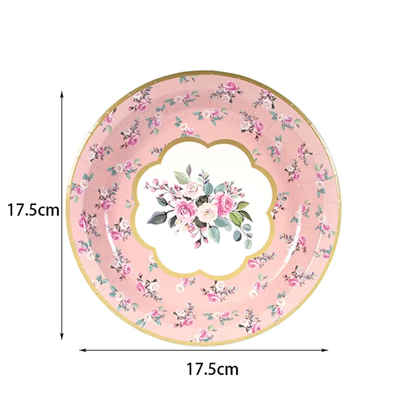 Vintage Floral Party Supplies Tableware Flower Paper Plate Cup Napkin Bridal Shower Wedding Birthday Decoration Garden Tea Party