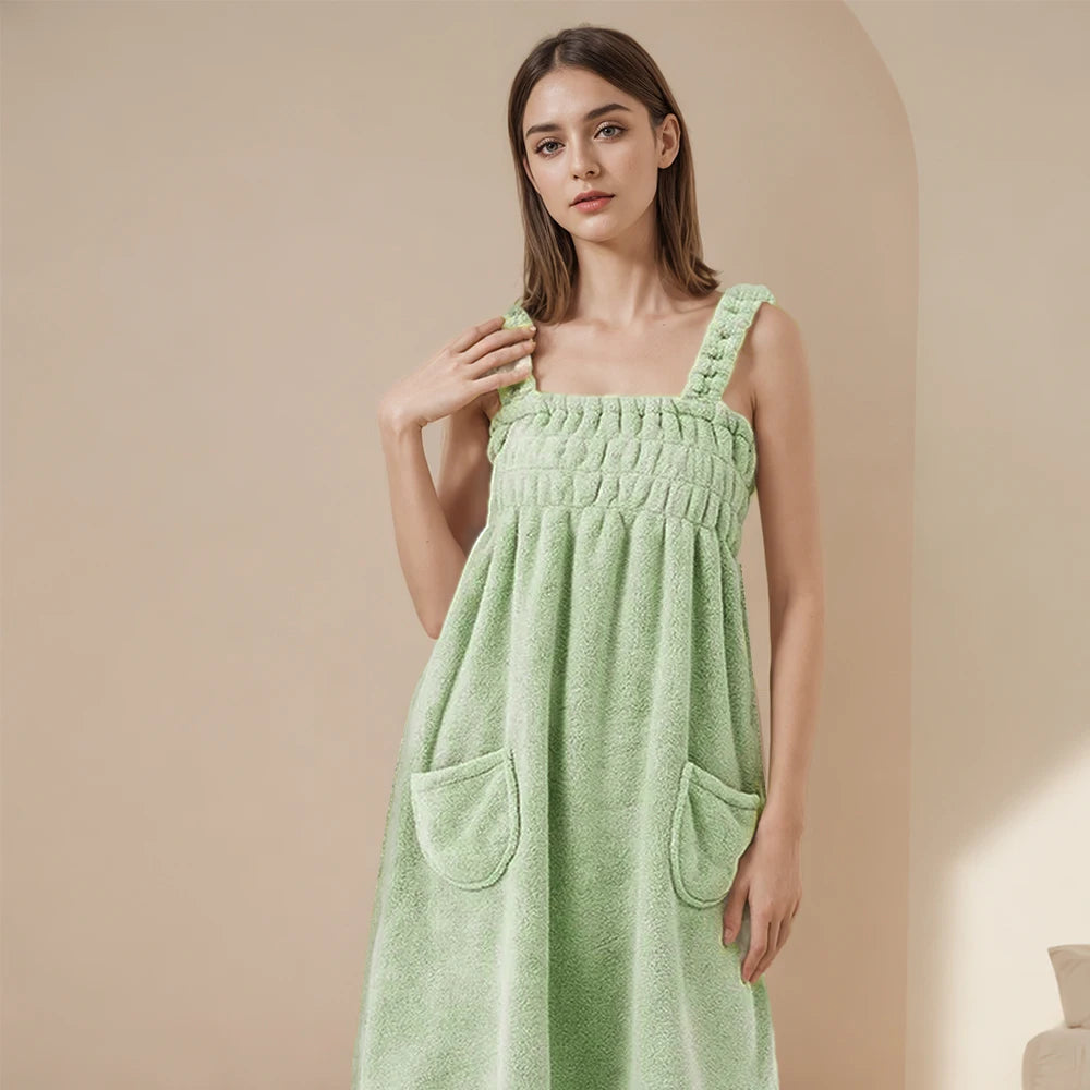 Women Wearable Bath Towel Wearable Towels Coral Fleece Women's Bath Skirt Absorbent Bath Skirt Shower Sauna Wear Towel
