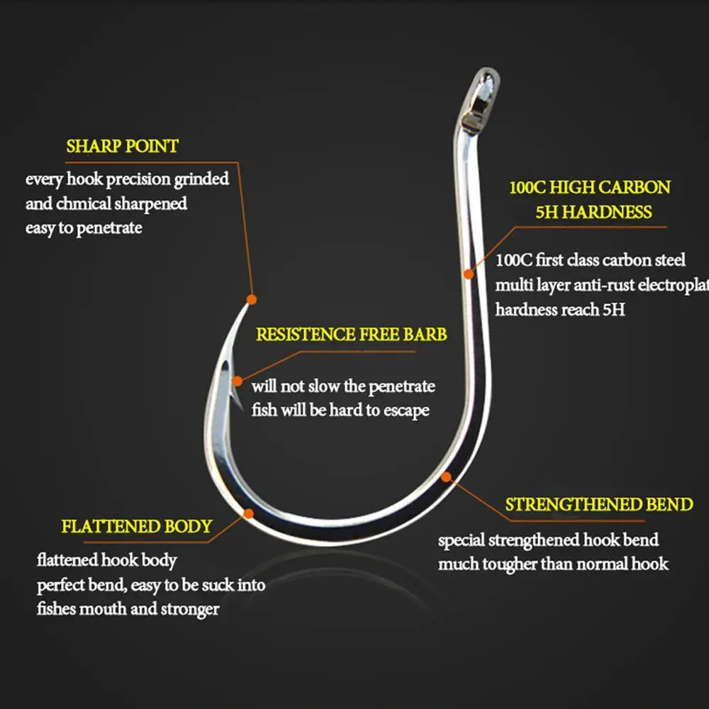 Fishing Tackle Lure Hooks Black Nickle Flattened Sharped Fishhooks Big Long Shank Off-set Fishing Hook Barbed Fishing Hooks