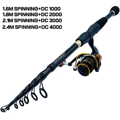 GHOTDA Fishing Rod Combo 1.8-2.4M Lure Telescopic Fishing Rod and 5.2:1 High Speed Gear Ratio Spinning Reel Fishing Tackle Pesca