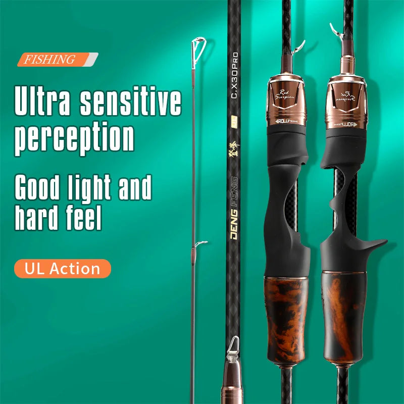 ROLLFISH Natural Solid Wood Handle UL Trout Fishing Rod Carbon Fiber Super Soft BFS Fishing Pole for Trout