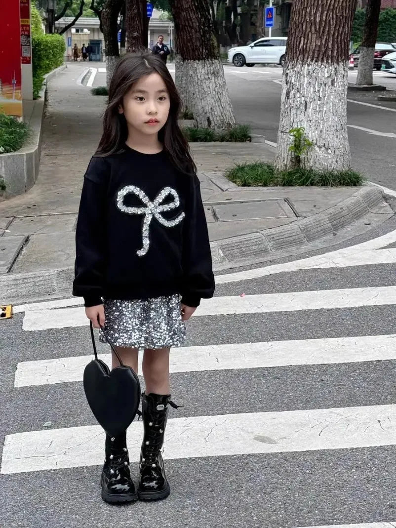 Kids Girls Clothes Girls Fall Boutique Sets Top  Sequined  Elementary Student Clothes Skirts Princess 2025  Elegant Suits 3-8 T
