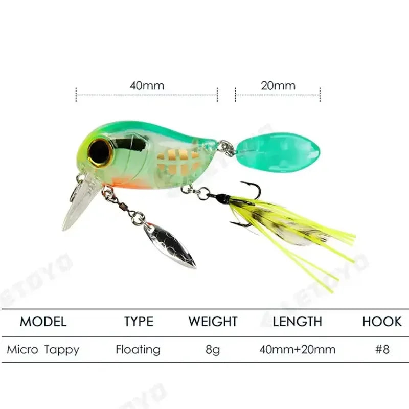 Topwater Crankbaits 8g Fishing Lures with Spinner Wobblers Rotating Glitter Artificial Hard Baits Freshwater Bass Lures Tackle