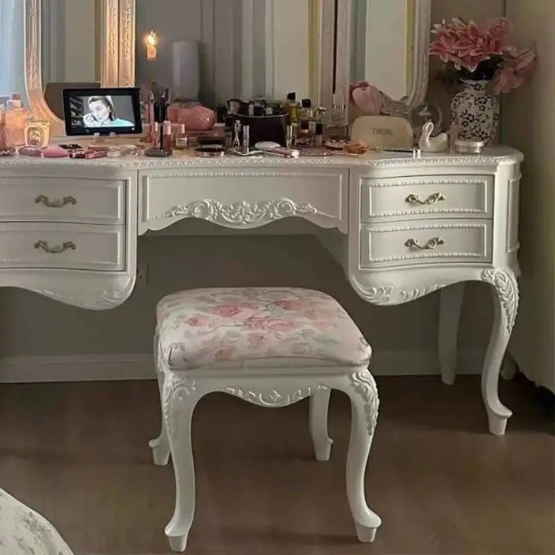 Wooden Luxury Vanity Table Dest European Hidden Glass Modern Dressing Table White Saving Makeup Tafel Furnitures For Bedroom