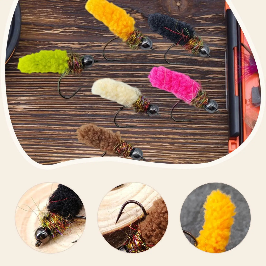 6 Pieces Fly Fishing Lures Artificial Baits Copperhead Freshwater Saltwater Nymphs for Panfish Salmon Bluegill Fishing Tackle