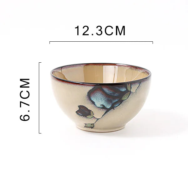 Ceramic hand-painted flowers creative dish plate Japanese tableware household fish plate round fruit plate kiln change rice bowl