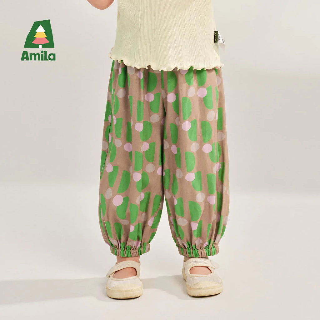 Amila Baby Pant 2026 Summer New Casual Fashionable Comfortable Breathable Fully Printed Contrasting Color Binding Feet Clothing