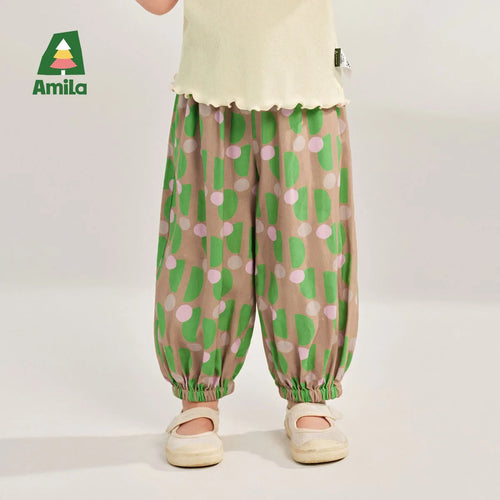 Amila Baby Pant  Summer New Casual Fashionable Comfortable Breathable Fully Printed Contrasting Color Binding Feet Clothing