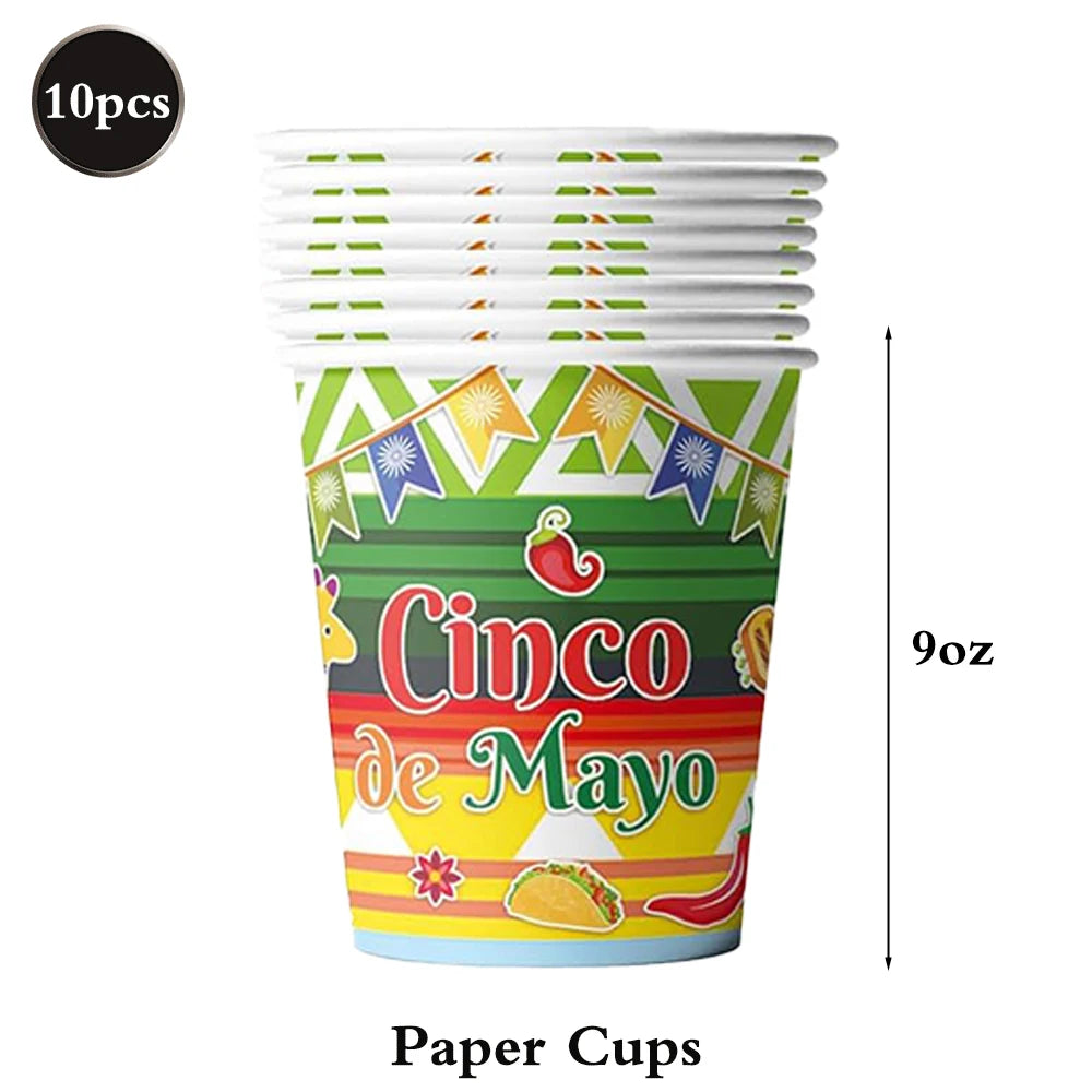 Cinco de Mayo Party Supplies Mexican Fiesta Party Decor Tableware Plate Napkin Banner Cake Topper For Carnival Birthday Party