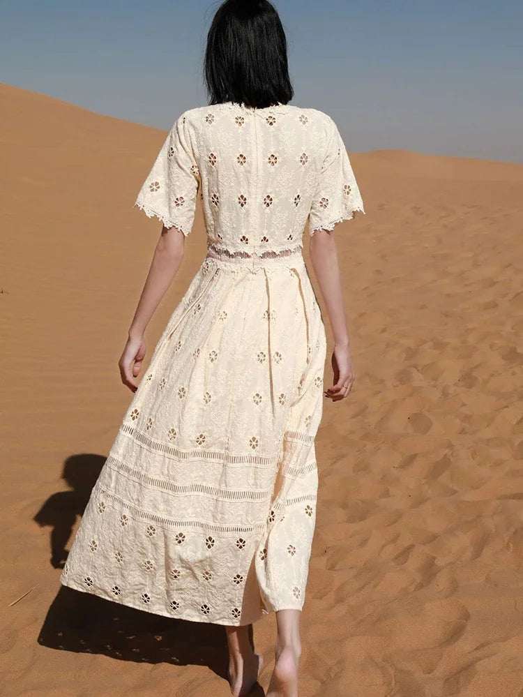 Gypsylady Boho Elegant Chic Maxi Dress Hollow Out Casual Summer Women Dresses Sheer Sexy Holiday Casual Ladies Dress Vestidos