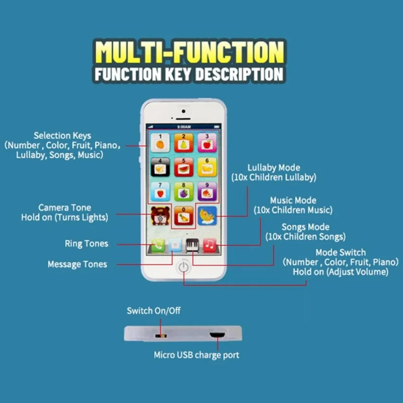 Children Phone Baby Musical Early Educational Toys English Learning Cellphone for Children with Light Sound For kids phone toys