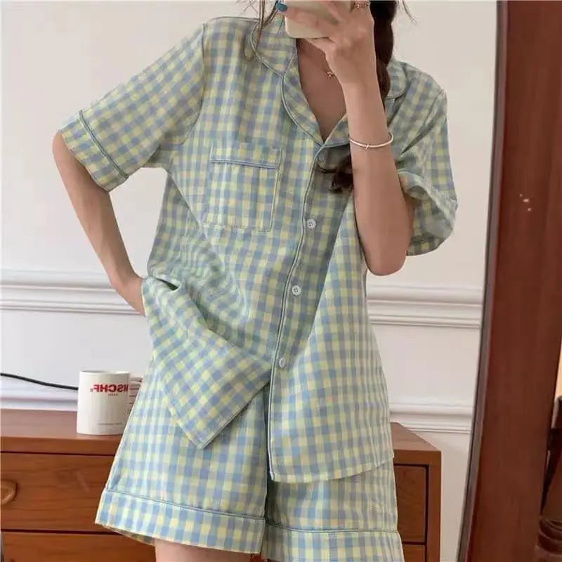 Hello Kitty Girls Cute Pajamas Sets Loose Nightgown Cartoon Soft Short Sleeve Tops Shorts Sweet Women's Clothes Sleepwear Summer