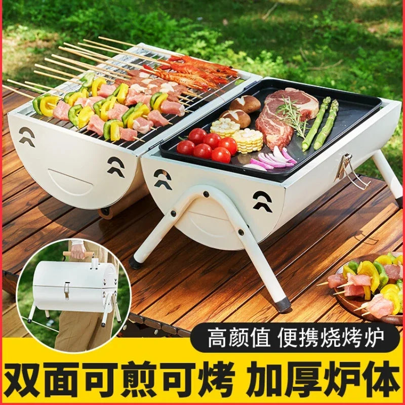 Portable Foldable  Barbecue Grill with Charcoal BBQ, Ideal for Outdoor Cooking AD