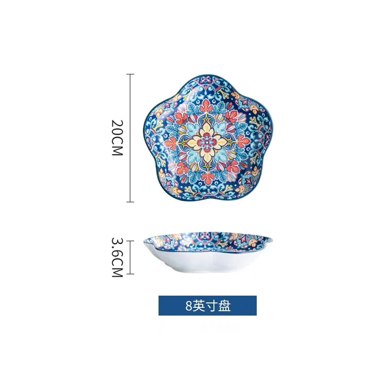Bohemia Ceramic Rice Bowl Serving Plate Creative Ceramic Cutlery Soup Noodle Bowl Household Handle Bowl Sauce Dish