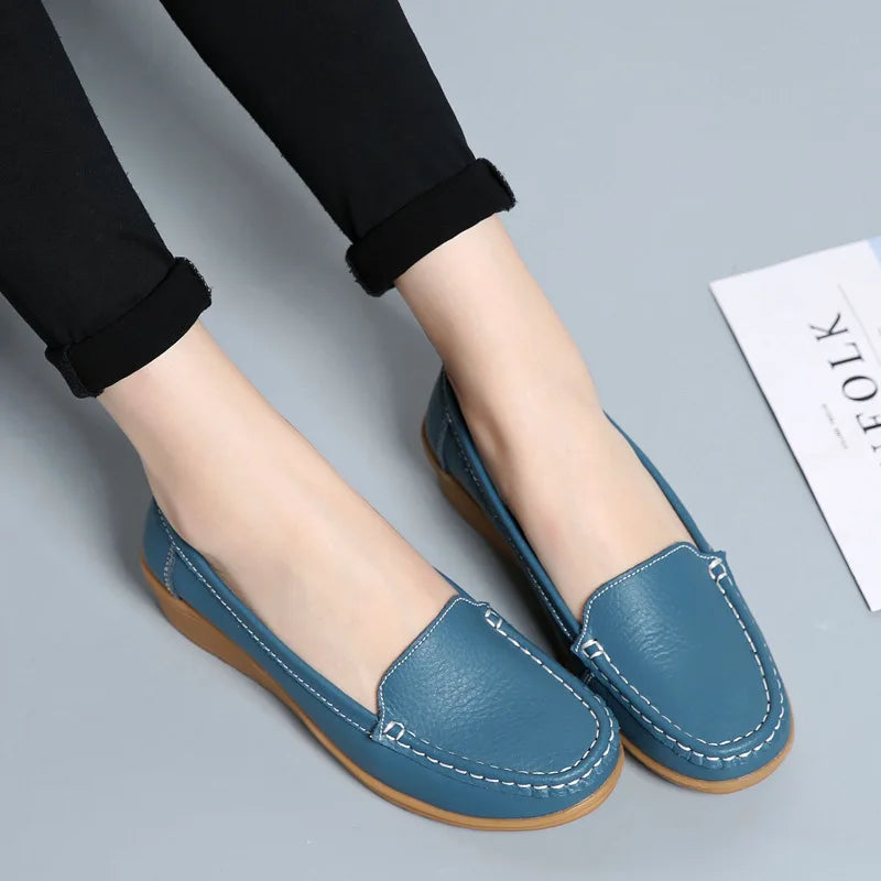 Women Shoes for Work Wedge Low Heels Casual Shoes Woman Slip-on Spring Autumn Genuine Leather Comfortable Female Shoes WSH2693