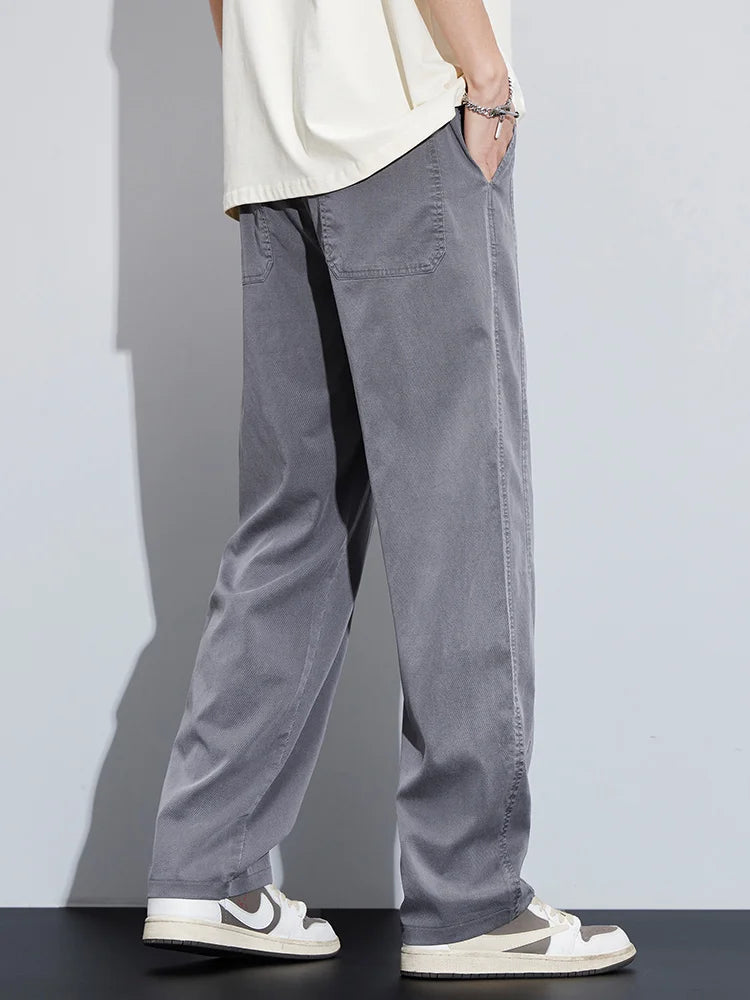 High Quality Summer Ultrathin Soft Lyocell Fabric Men's Casual Pants Elastic Waist Breathe Loose Straight Trousers Plus Size 5XL