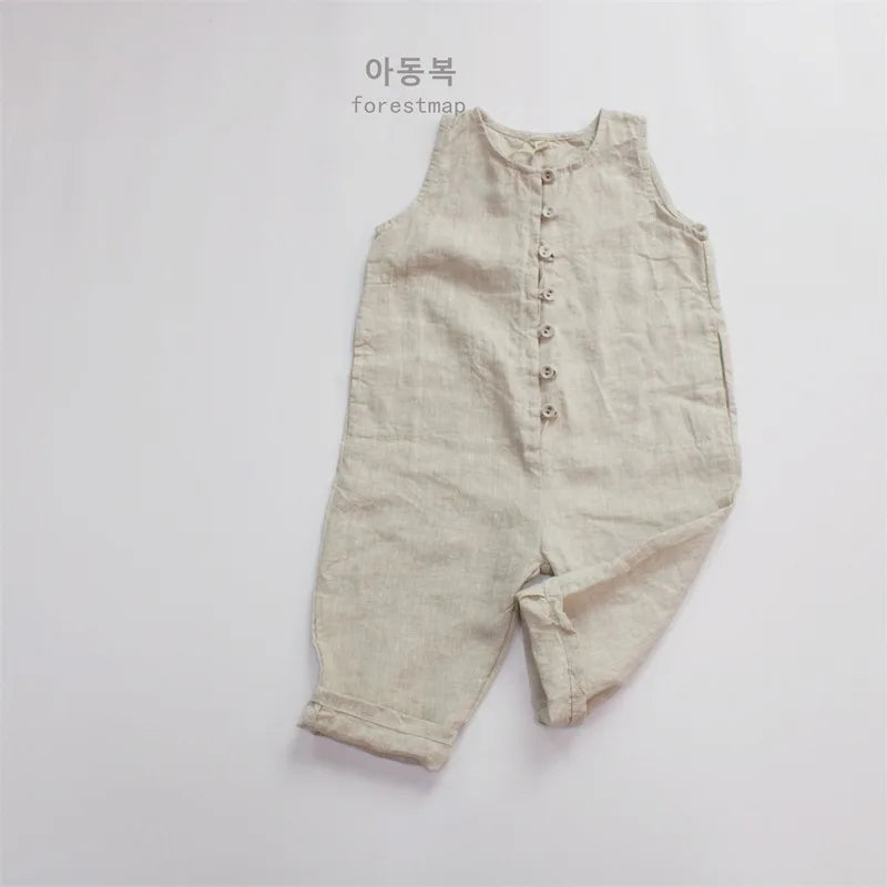 Children Clothing Kids Jumpsuit Linen Overalls Loose Sleeveless Rompers Solid Color Casual Simple Kids Clothes