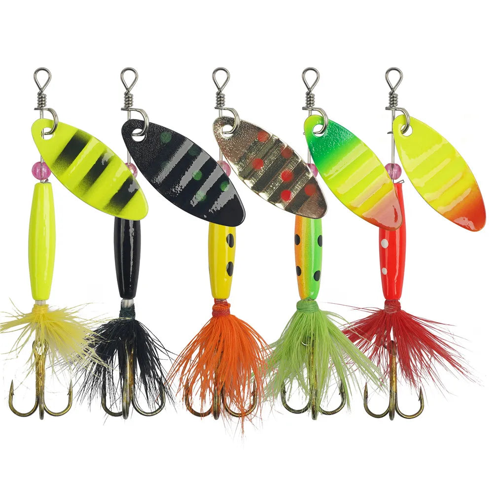 5/10/20Pcs Spinner bait Bass Fishing Lures Spinnerbaits Spoon Lures Feather treble hooks for Trout Salmon Metal Spinner Lure