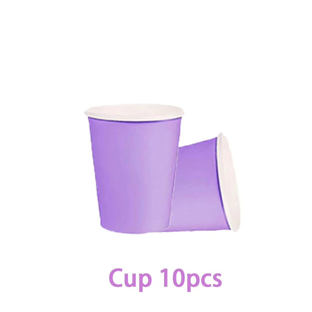 Solid color party supplies tableware paper plates cups napkins tablecloths suitable for birthday party guests banquet baby showe