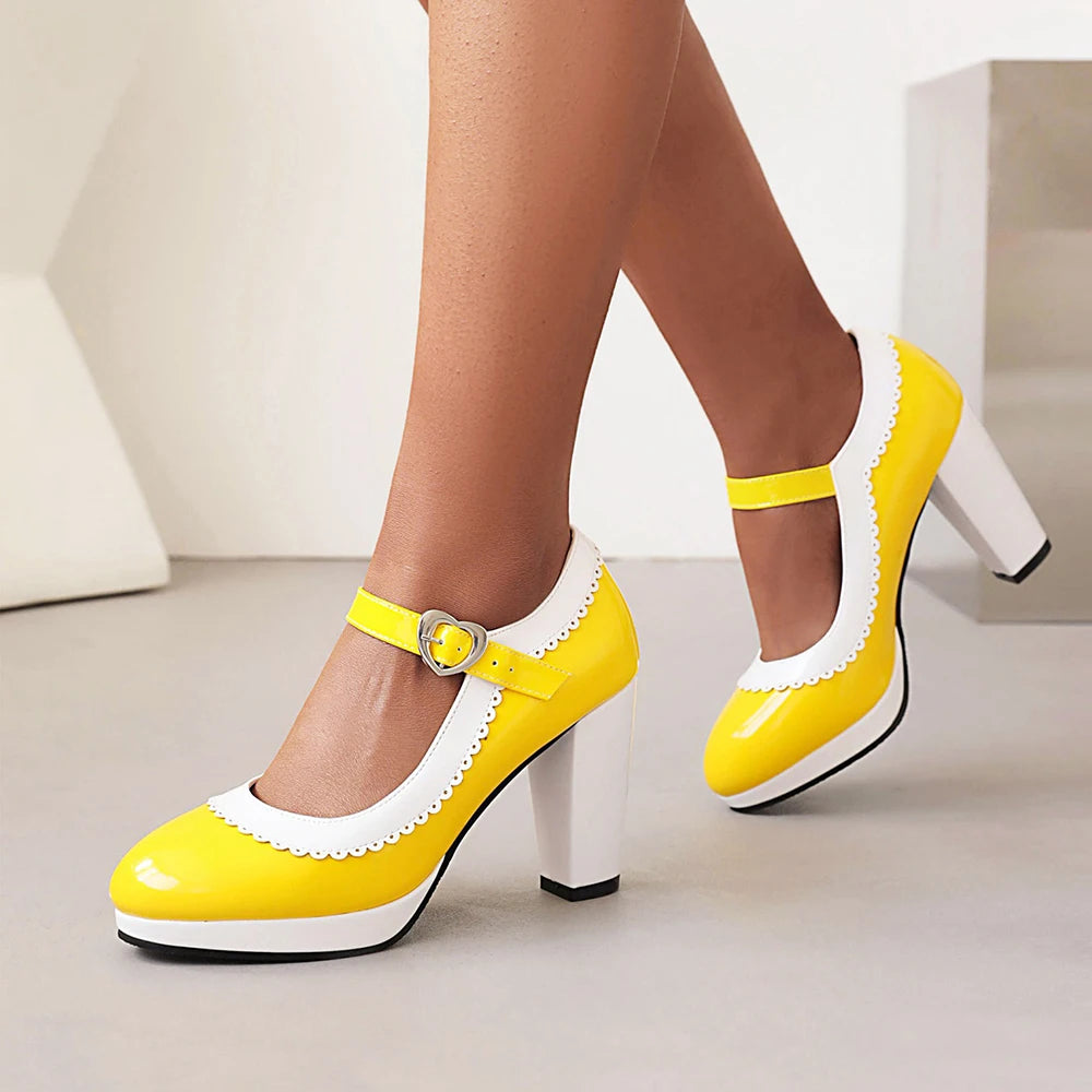 Women's shoes on Heels Women Mixed colors Platform Pumps Shallow Mouth Round Toe Shoes for Woman Mary Jane high heels Footwear