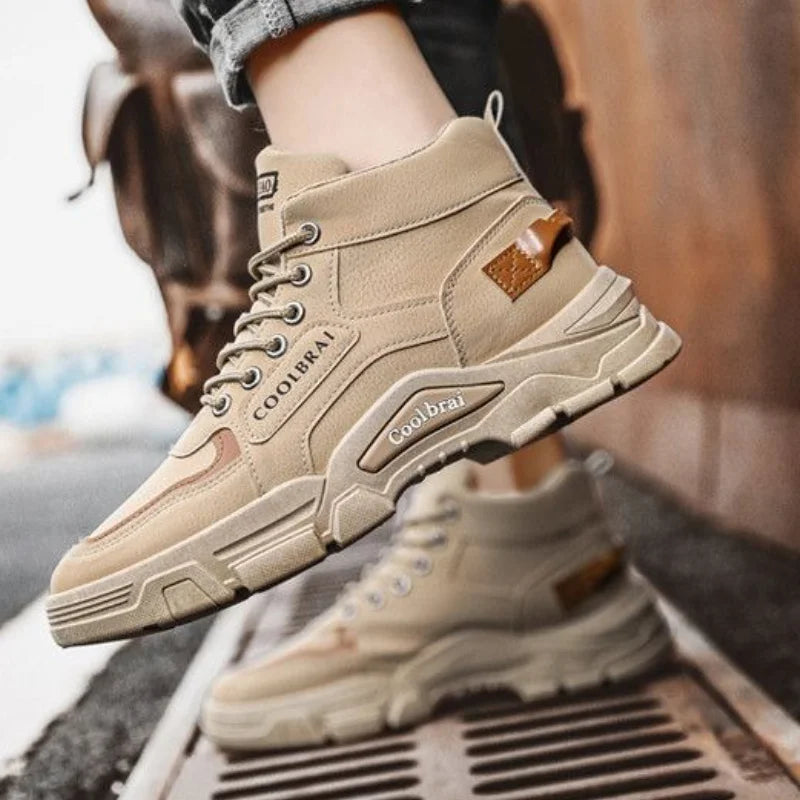 Men's High Top Boots Platform Casual Shoes Non Slip Comfortable Hiking Boots for Men Outdoor Working Shoes Lace-up Ankle Boots