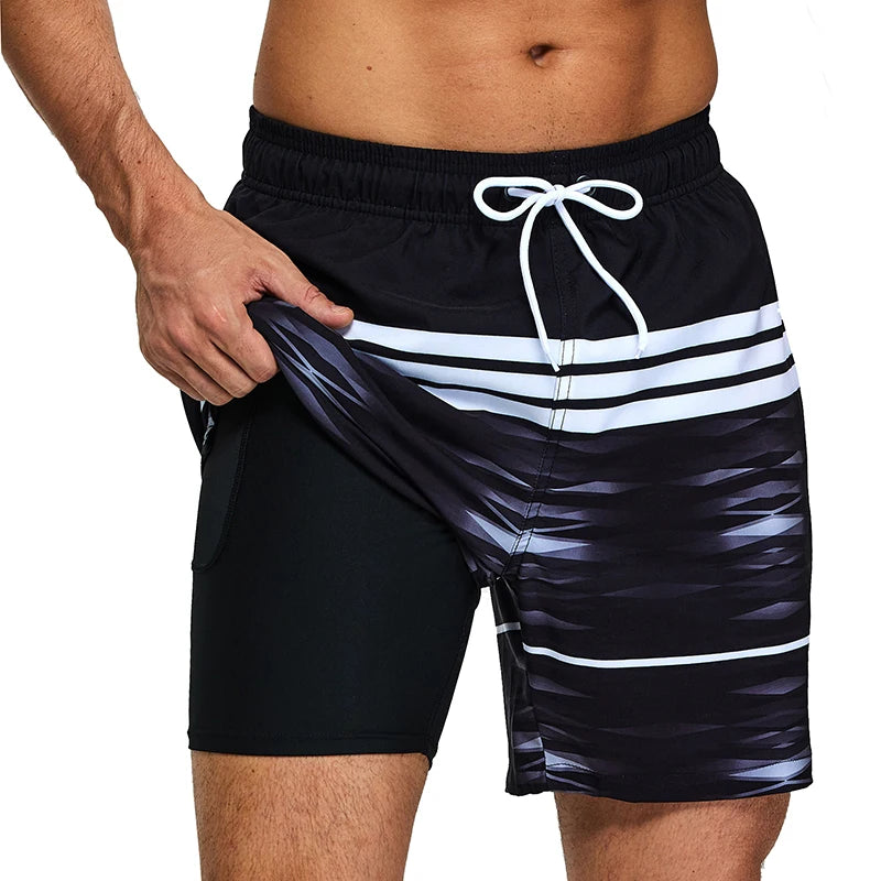 ESCATCH 2026 Summer New Style Mens Shorts 2 in1 Fitness Printing Traje De Baño Hombre Long Lining With Zipper Pockets Swimsuit