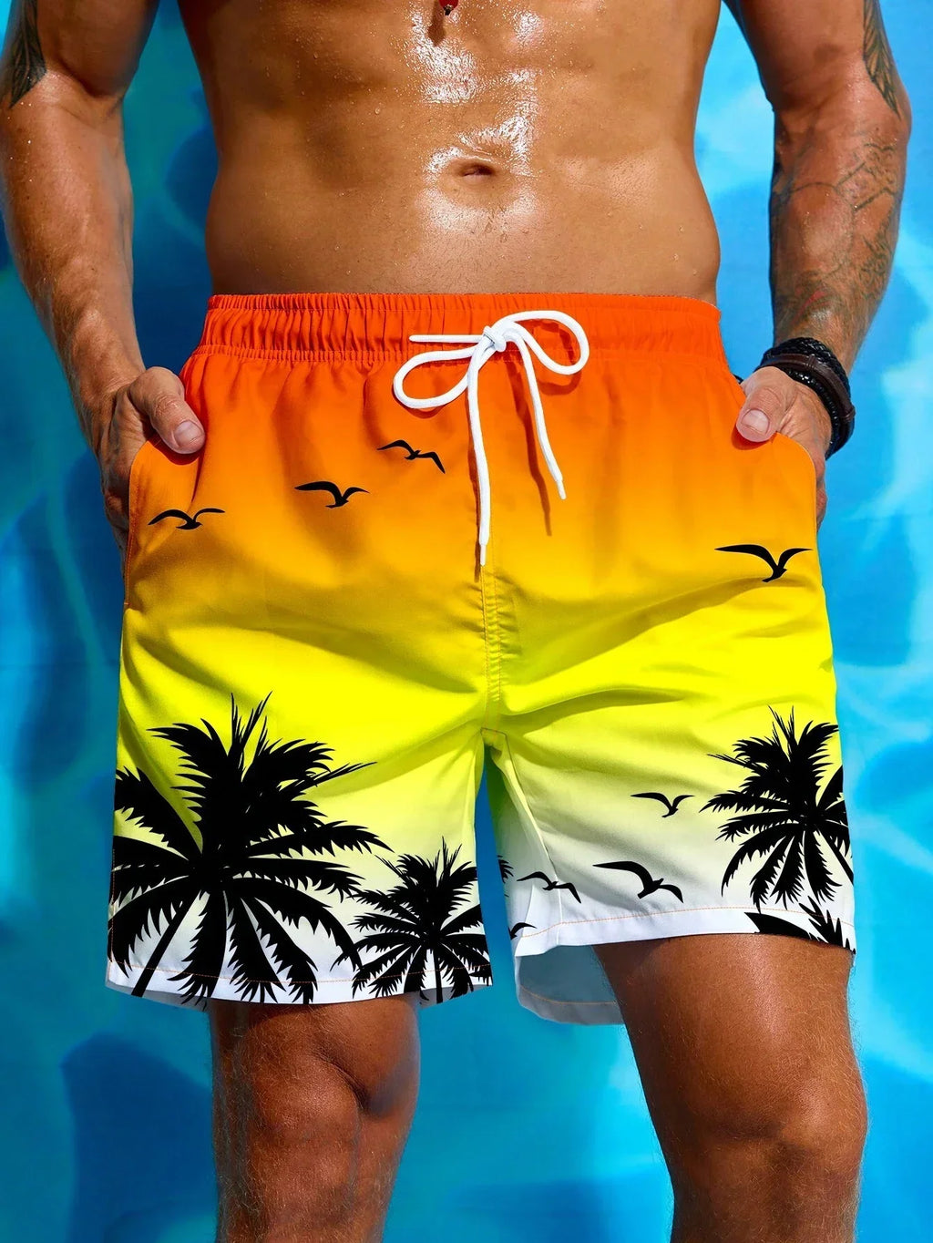 Mens Swim Trunks with Mesh Lining Side Pockets Solid Beach Shorts Quick Dry Lightweight Drawstring Board Shorts Summer Swimwear