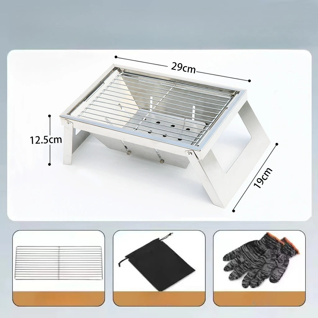 Stainless Steel Barbecue Oven Outdoor Charcoal Thickened Barbecue Grill Household Small One-second Folding Carbon Kebab Stove