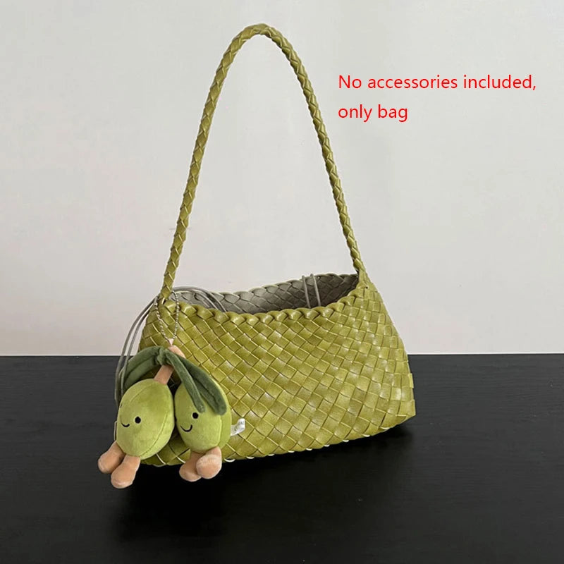 PU Hand-Woven women's Bag, Vegetable Basket Sailboat Bucket bag, Casual Vacation Handbag Shoulder Bag