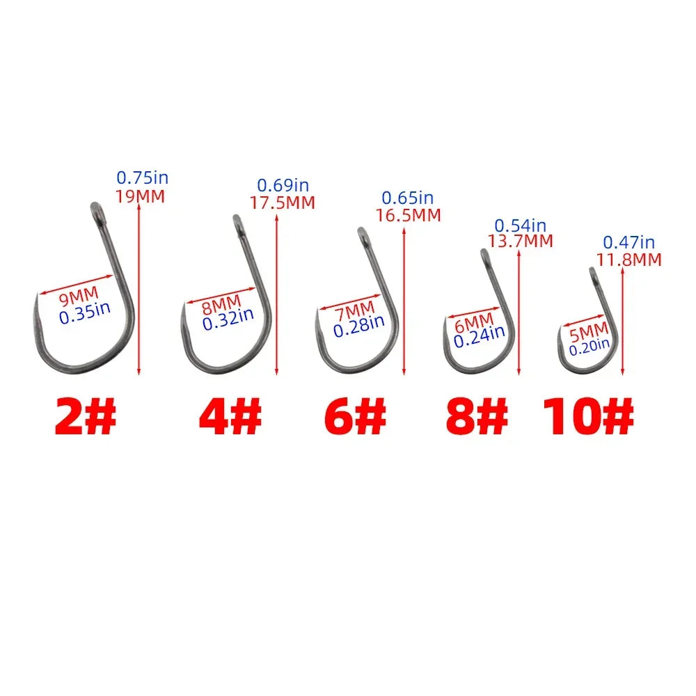 Hirisi 100pcs Barbless Fishing Hooks PTFE Coated High Carbon Steel Hook 8002 Freshwater Fishing Supplies
