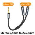 Stereo 3.5mm 1/8 TRS To Dual 6.5mm Y Splitter 6.35mm to 2x6.35mm Jack Adapter Audio Extension Cable for Amplifier Speaker Mixer